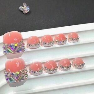 High quality Elegant Pink Rhinestone Nail Set press on toenail - reusable